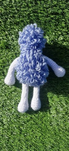 Handmade Crochet Lamb Plushie - Blue & White, 26cm