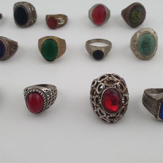 15 Vintage Rings Mixed Lot  Antique Brass Collectible Jewelry