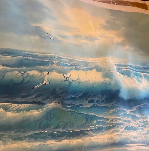 Large Hand Painted Oil on Canvas - Seascape with Seagulls