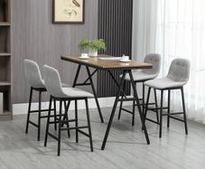 Bar Table with Bar Stools in Industrial Design, Button Tufting, 120 cm x 60 cm x 91 cm, Gray + Black