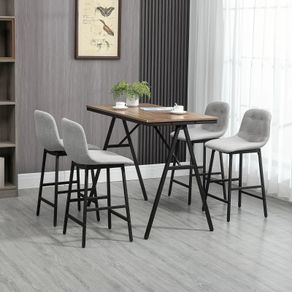 Bar Table with Bar Stools in Industrial Design, Button Tufting, 120 cm x 60 cm x 91 cm, Gray + Black
