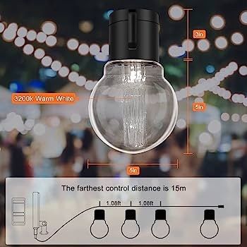 Festoon Lights, G50 Solar Garden Lights Outdoor Lights Mains Powered, 3200K Solar String Lights Waterproof with 30 Bulbs, 43.8Ft/13.5M (FREE SHIPPING)