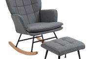 Rocking chair with ottoman, comfortable, up to 130 kg, linen look, 64x89x90cm, Gray