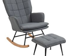 Rocking chair with ottoman, comfortable, up to 130 kg, linen look, 64x89x90cm, Gray