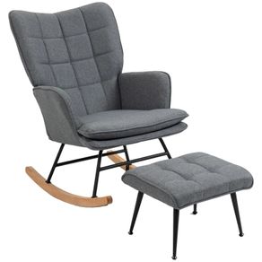 Rocking chair with ottoman, comfortable, up to 130 kg, linen look, 64x89x90cm, Gray