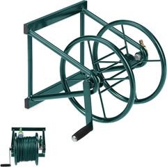 Hose Reel, Wall Mounted, for 60 m Hoses, 2 Click Connectors, H x W x D: 36 x 55 x 50 cm, Steel, Green