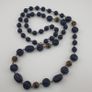 Antique African Style Cobalt Blue Glass & Brass Beads Long Necklace Image 8