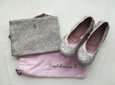 Pretty Ballerinas silver flats with matching catch