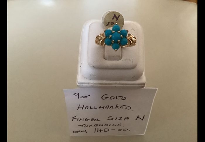 New 9ct Gold Turquoise Cluster Ring