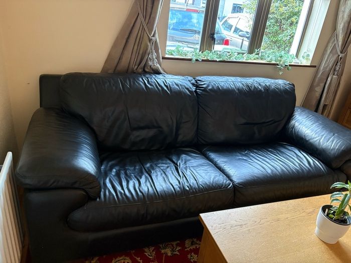 Black Italian Leather 3 Seater Couch