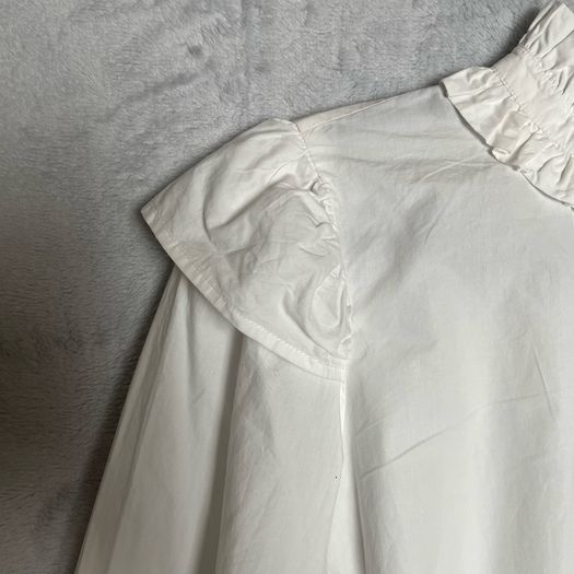 Ganni Cotton Poplin Blouse Sz 8UK 4US S White Ruffle Smock Classic Collar