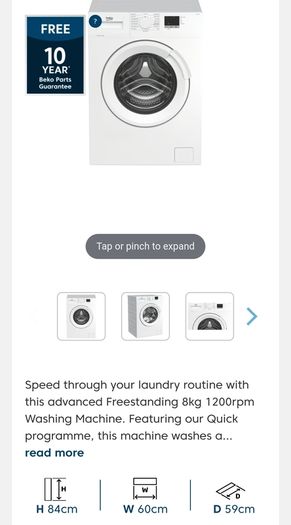 Beko washing machine 8kg 1200rpm like New