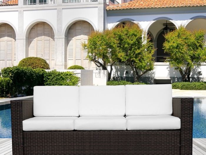 3 Seater Rattan Sofa, All-Weather Wicker Weave Metal Frame Chair with Fire Resistant Cushion, Brown