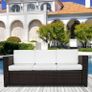 3 Seater Rattan Sofa, All-Weather Wicker Weave Metal Frame Chair with Fire Resistant Cushion, Brown Image 3