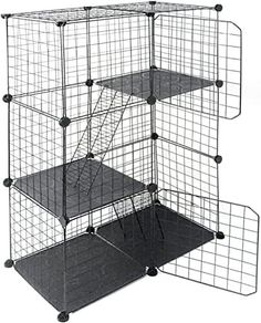 3 Tier Pet Playpen DIY Small Animal Cage Guinea Pig Rabbits Hamster Bunny Puppy Cat Metal Exercise Fence Enclosure Run Cage Metal with 3 Doors 2 Ladders 24 Panels Black 109 x 75 x 39 cm