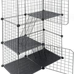 3 Tier Pet Playpen DIY Small Animal Cage Guinea Pig Rabbits Hamster Bunny Puppy Cat Metal Exercise Fence Enclosure Run Cage Metal with 3 Doors 2 Ladders 24 Panels Black 109 x 75 x 39 cm