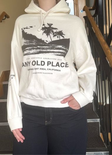 Pull & Bear Cream Graphic Hoodie - Size 8/S/36