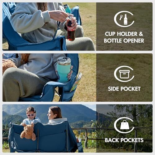 Portal Double Camping Chair Padded Folding Camping Sofa for Adults Large Quilted Love Seat Luxury Fodable Tub Chair Deluxe Moon Chair Collapsible Giant Festival Garden Lawn Picnic Load 272KG