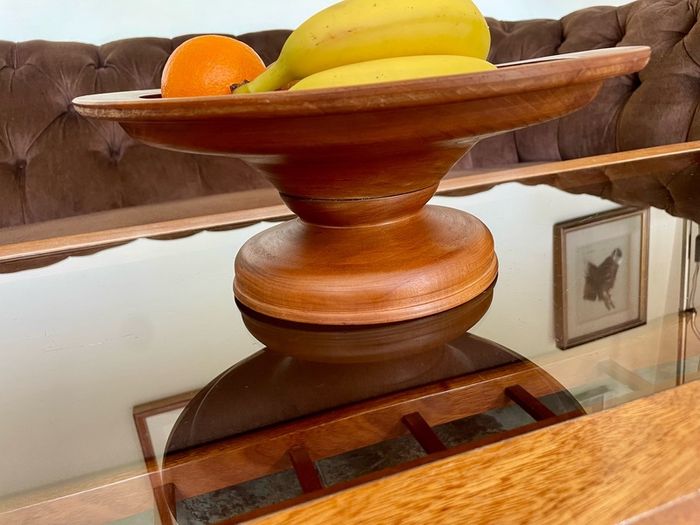 Vintage MCM Wood Fruit Pedestal Bowl Tazza