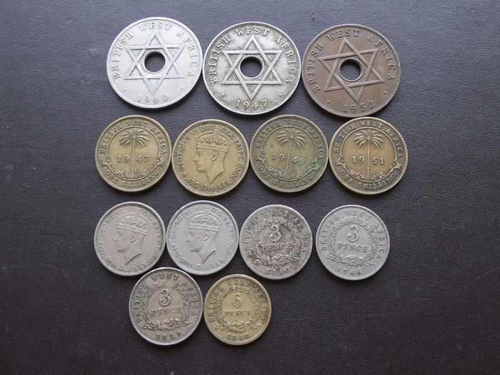 British West Africa. A Lot of 13 coins (1939-2052)