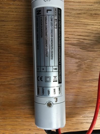 Emergency lighting , 3W non maintained LED with battery back up.
