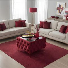 Velvet coffee table with glass RED