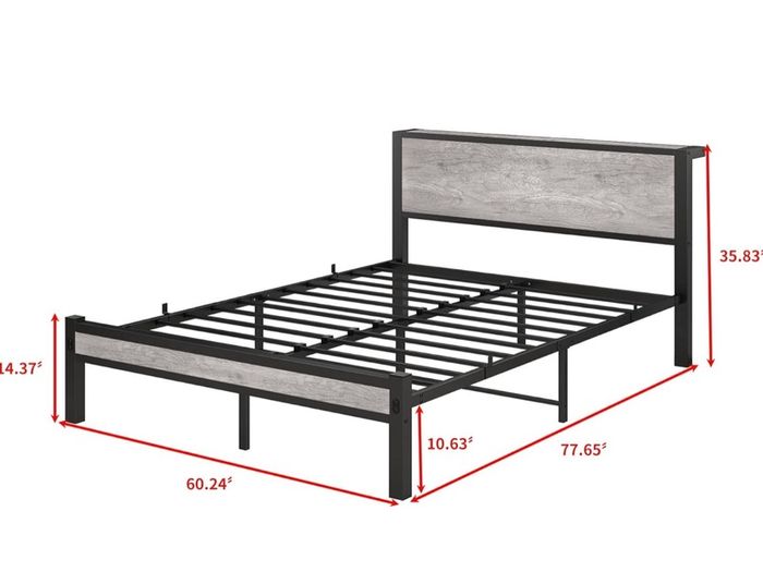 King Size Bed Frame with Storage Wooden Headboard