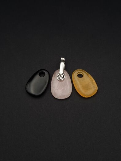 Sterling Silver 3-Stone Interchangeable Pendant- Rose Quartz, Citrine, Black Onyx
