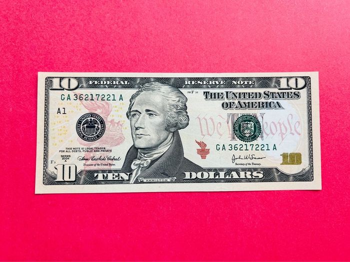 Usa  10 Dollars     2004  Letter  (  A1  )  Boston ( Uncirculated )