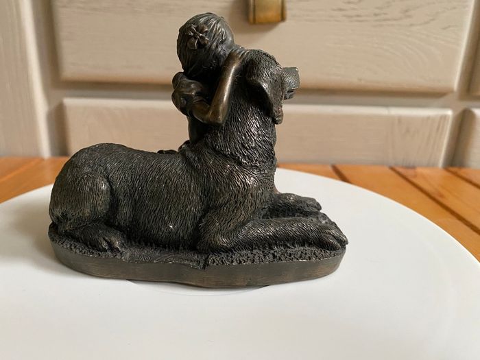 Vintage Adonis Bronze Girl with a Labrador Dog