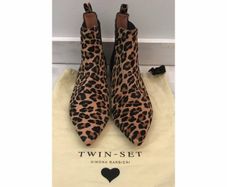 Twin Set Leopard Print Leather Ankle Boots Size Uk 6