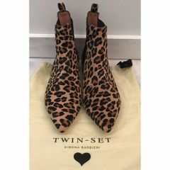 Twin Set Leopard Print Leather Ankle Boots Size Uk 6