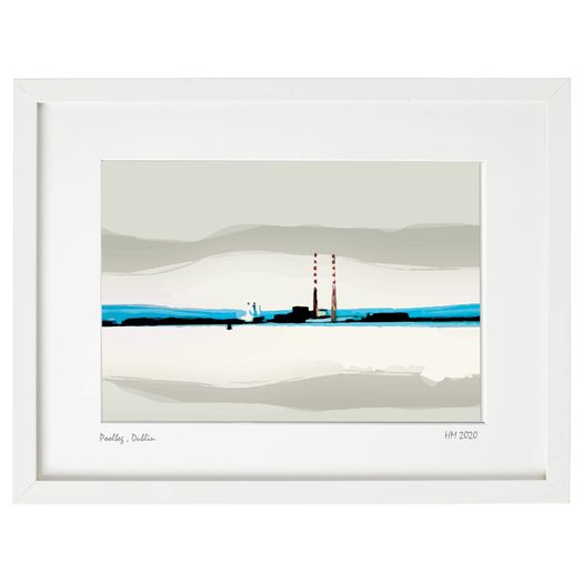Calm Day, Poolbeg, Dublin in White Frame, by artist Helen Mathews