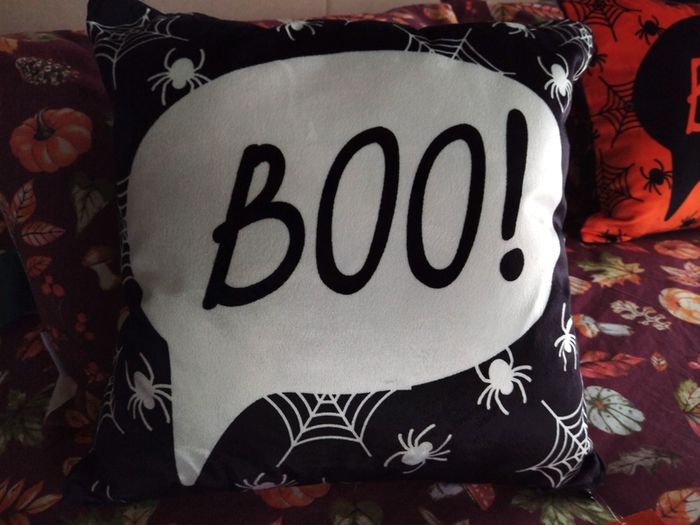 Bedlam Brand Boo Halloween Cushion in Black
