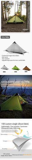 2021 New Version 230cm 3F UL GEAR Lanshan 1 Ultralight Camping 3/4 Season 15D Silnylon Rodless Tent