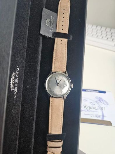 Gray Orient Bambino brown suade strap