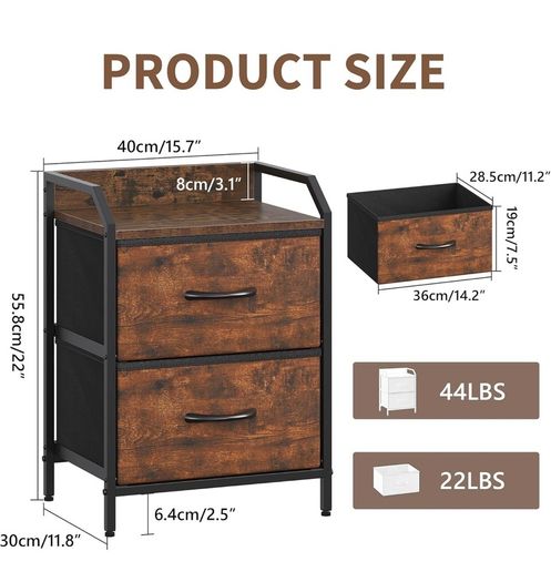 Bedside Table with 2 Storage Fabric Drawers