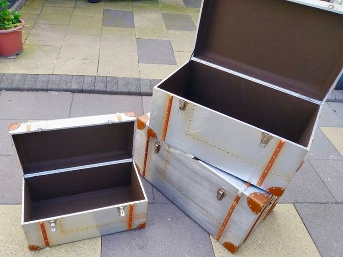 Steamer Trunks x 4 Aluminium & leather.