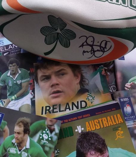 Brian O'Driscoll Signed Rugby Ball , Former Ireland and Leinster , Rugby Union Player , with Some Programmes