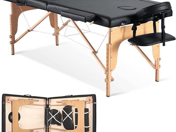 Massage Table Massage Bed Lash Bed Facial SPA Bed Tattoo Table Height Adjustment with Accessories with Carrying Bag 2 Section Wooden (FREE SHIPPING)