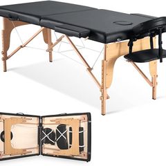 Massage Table Massage Bed Lash Bed Facial SPA Bed Tattoo Table Height Adjustment with Accessories with Carrying Bag 2 Section Wooden (FREE SHIPPING)