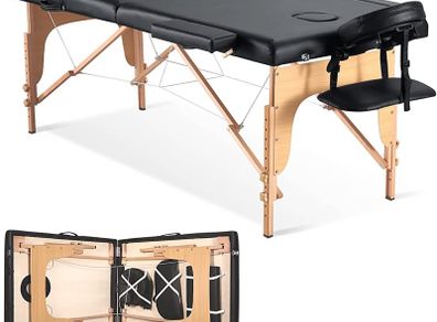 Massage Table Massage Bed Lash Bed Facial SPA Bed Tattoo Table Height Adjustment with Accessories with Carrying Bag 2 Section Wooden (FREE SHIPPING)