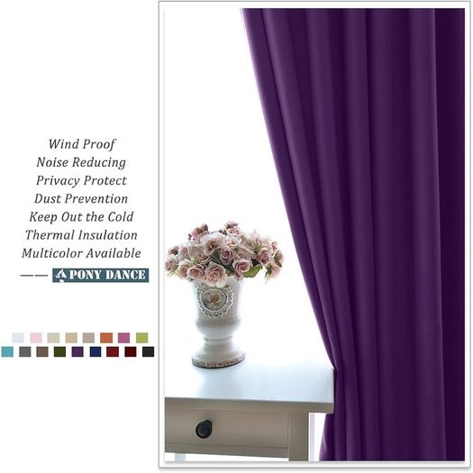 NEW SALE | Purple Curtains Blackout- Short Rings Top Thermal Curtains for Home Decor Light Blocked Aubergine Curtains Window Treatment for Bedroom, 2 Panels