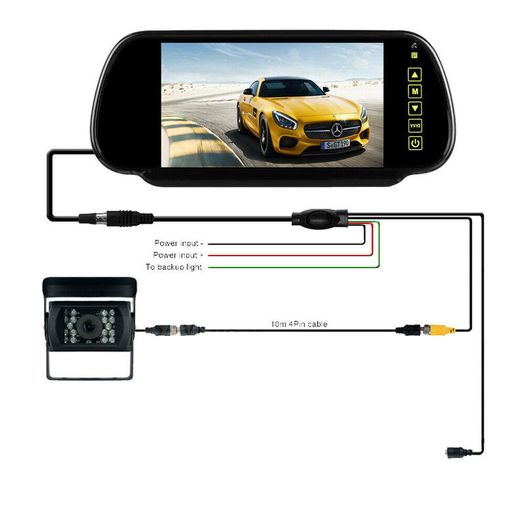 7'' Rear View Mirror Monitor+18IR LEDs Backup Camera Kit 10m for Trailer Caravan