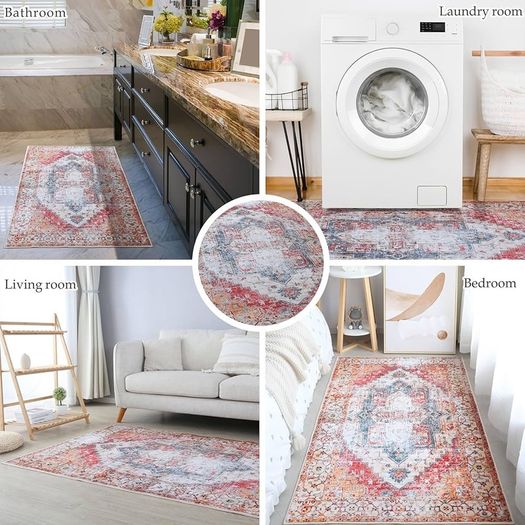 Rugs Living Room 90X150cm, Non Slip Large Area Rugs for Machine Washable, Vintage Style and Soft Low Pile Floor Carpet