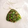 Gemstone Green Faux Agate Pendant with silver plated necklace Image 2