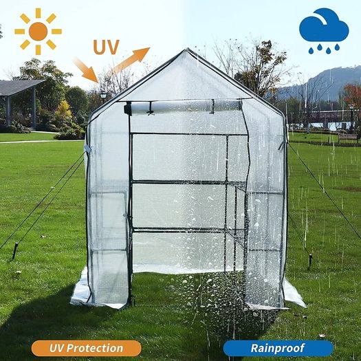 Walk In Greenhouse With 10 Shelves, Reinforced PE Plastic Cover With Sturdy Steel Frame, Greenhouse/Plant Nursery for Gardens, Patios or Spaces Size, Easy to Assemble
