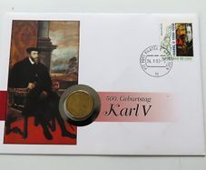 Karl V Holy Roman Emperor coin-medal stamp cover