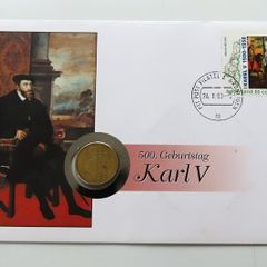 Karl V Holy Roman Emperor coin-medal stamp cover
