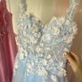 Light Blue Sweetheart 3D Floral Sequin Tulle Glitter A-Line Long Gown Image 2